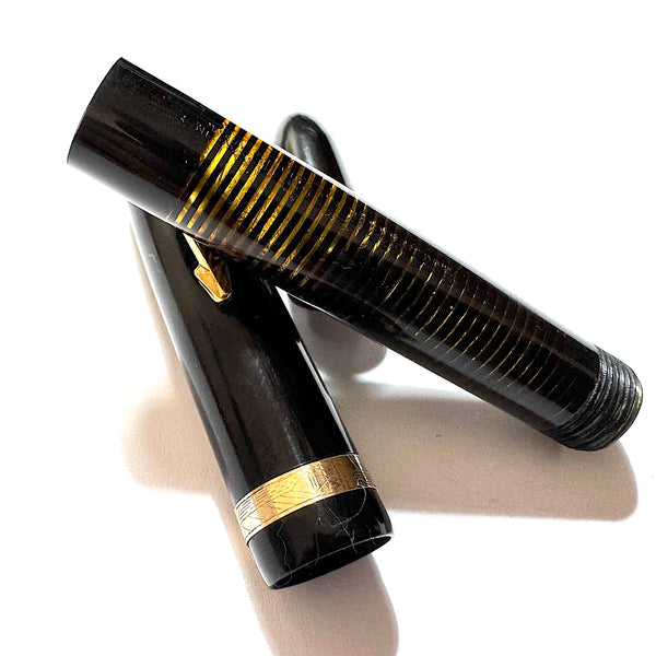 Parker Vacumatic LAMINATED BLACK Barrel, Cap,and End Cap For Demi Size USA