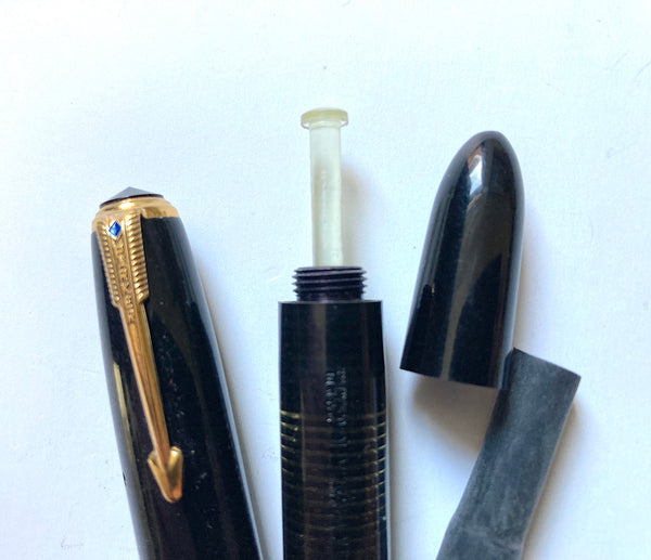 Parker Vacumatic LAMINATED BLACK Barrel, Cap,and End Cap For Demi Size USA