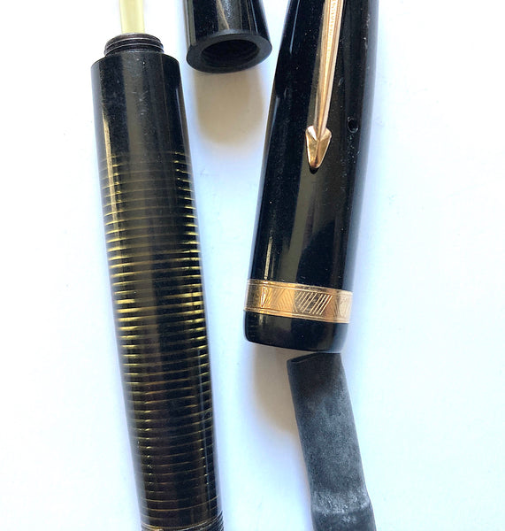 Parker Vacumatic LAMINATED BLACK Barrel, Cap,and End Cap For Demi Size USA