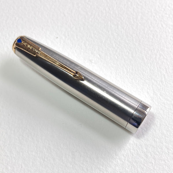 Parker 51 Cap Stainless Steel Wide Lip Band Blue Diamond
